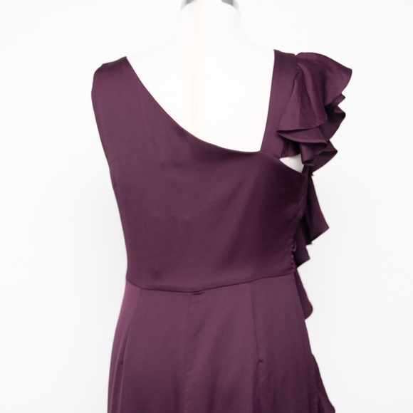 DKNY One-Shoulder Ruffle Satin Evening Gown — Size 8, Color: Purple - Picture 10 of 11
